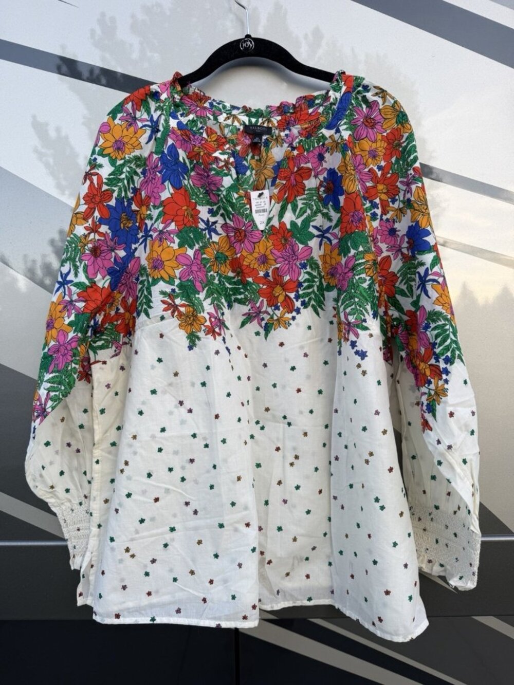 NEW Talbots floral batik lightweight vneck ruffle preppy boho top 2X resortwear